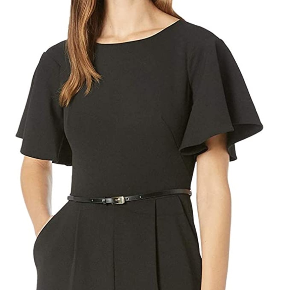 Women's Calvin Klein Short Flutter Sleeved Belted Jumpsuit